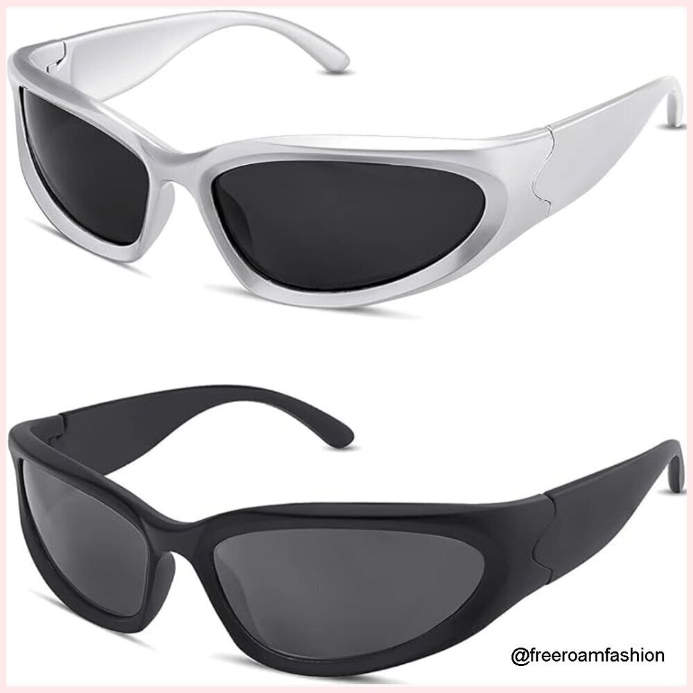 Wrap Around Sunglasses UV Protection Lightweight Plastic Retro Silver